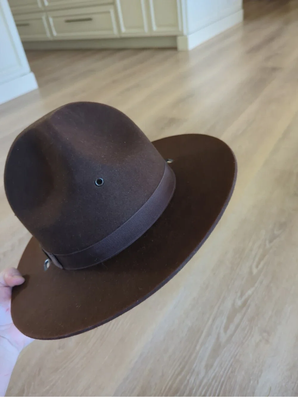 Stratton Self Forming Campaign Hat 7 1/2 USA Made Brown Felt Trooper Uniform Hat